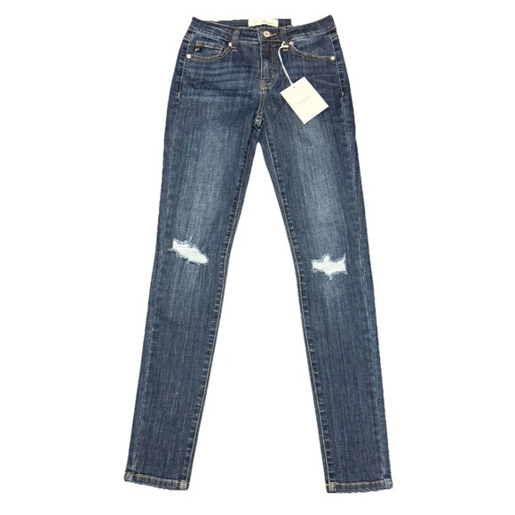 Kancan Jeans Womens 5/26 Mid Rise Super Skinny Distressed KC11237D - Picture 1 of 12